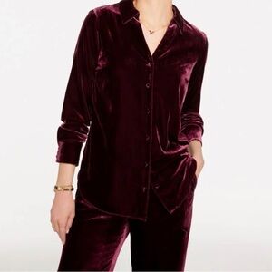 Talbots burgundy velvet button front shirt